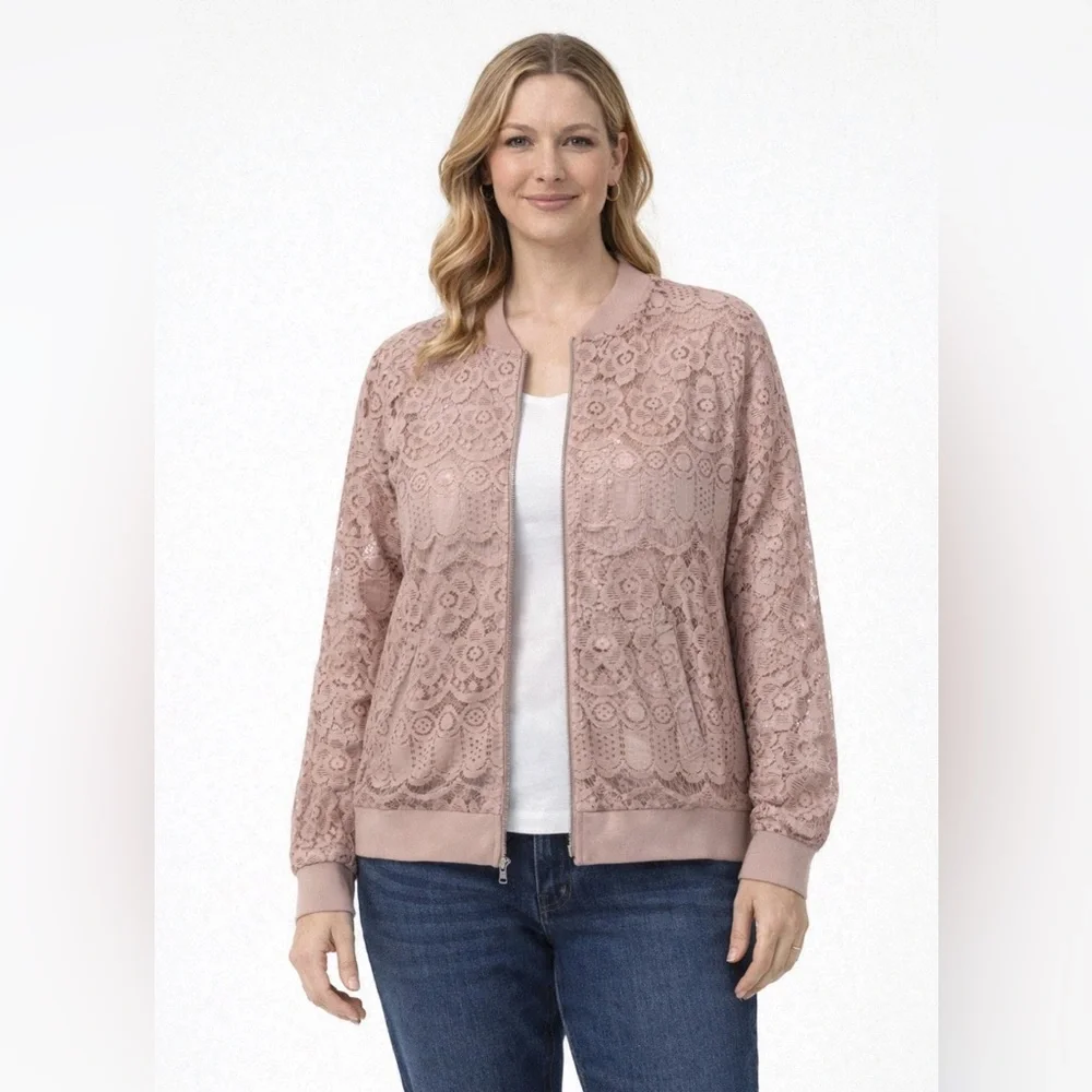 ELODIE Lace Full-zip Blush Pink‎ Jacket